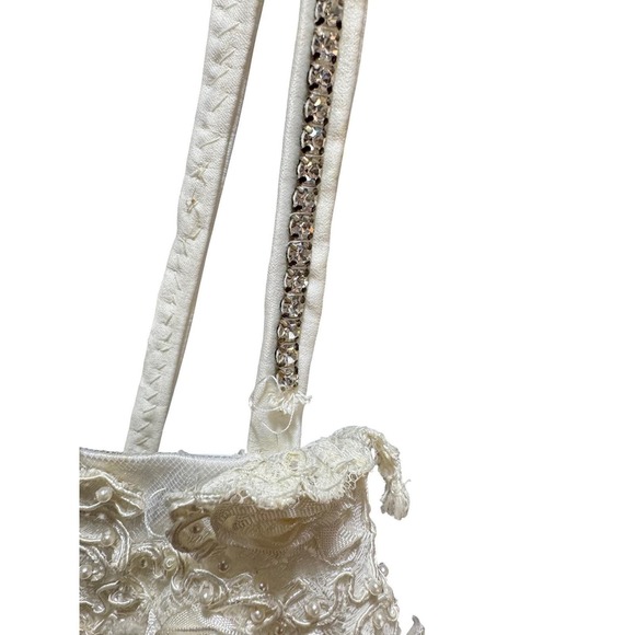 Junior Bride Flower Girl Dress Lace Tulle Rhinestone Straps Ivory Vintage Y2K - Picture 3 of 5